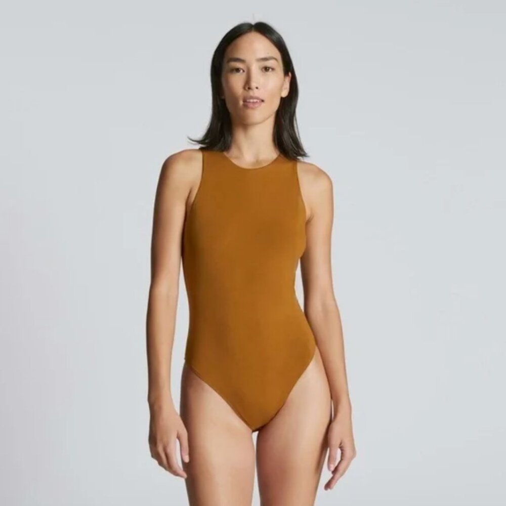 Everlane Women's Mustard Yellow Supima Cotton High Neck Mustard Yellow Sleeveles